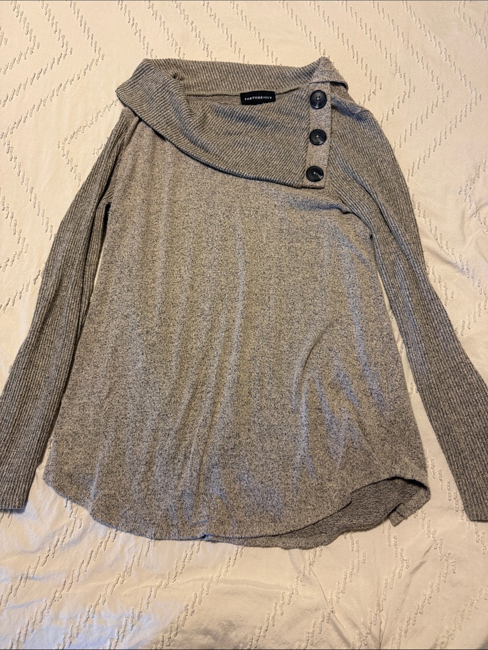 Cozy Grey Button-Neck Women’s Sweater